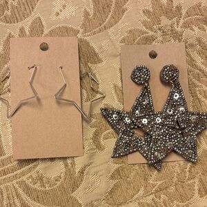 Beaded Star Drop Earrings - Silver Tone